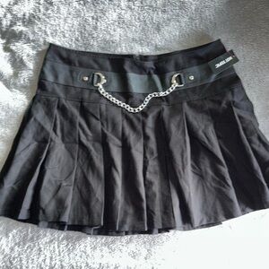 Royal Bones Black Skater Skirt with Chain Accent